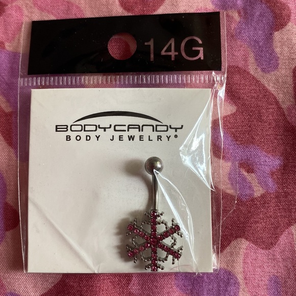 14g Pink Snowflake Belly Button Ring - Picture 2 of 2